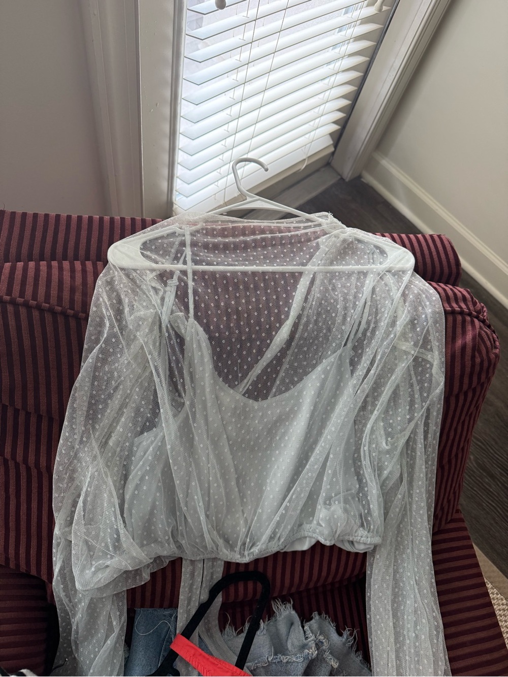Free People Sheer Dot Mesh Cropped Blouse - Light Blue